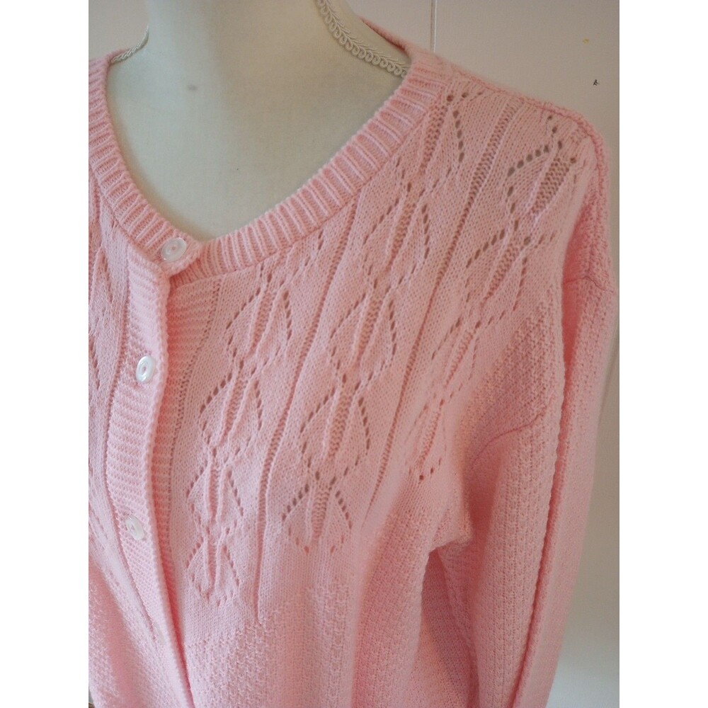Vintage Pink Crochet Knit Cardigan Sweater Small Made In USA Cottagecore Baby
